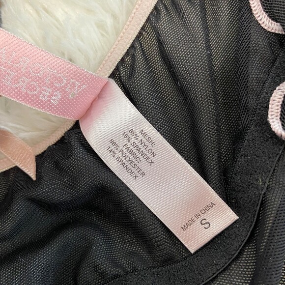 Victoria's Secret Black Pink Sheer Small Bra Front Clasp Bow Chemise Lingerie - Picture 6 of 7